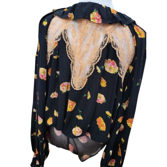 Free People Women's Poppy Floral Print‎ Lace Bodysuit Size Medium Black - Picture 12 of 16